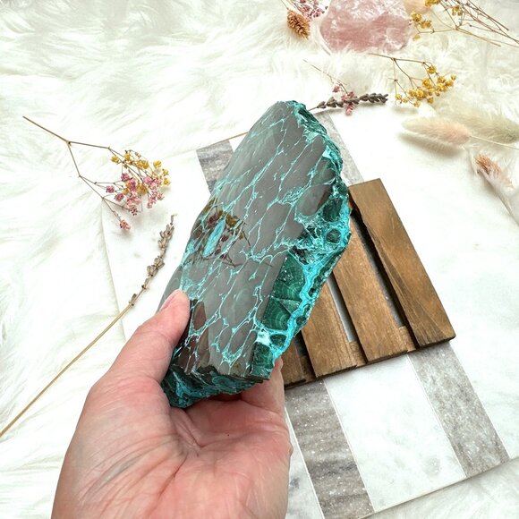 Stunning Malachite with Chrysocolla Half-Polished Slab/Specimen - Picture 6 of 6